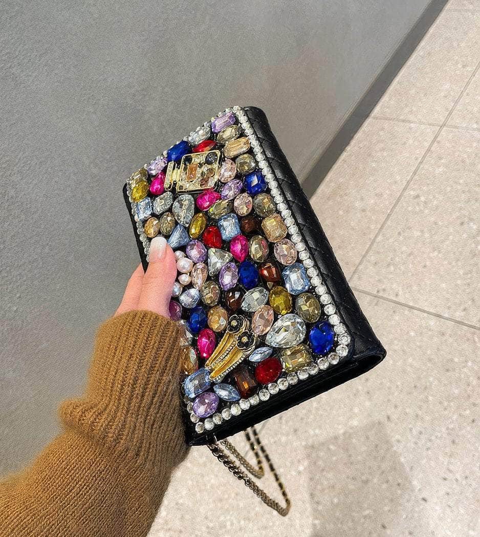 Multistone Crystal Luxury Perfume Lippie Deco Purse Black