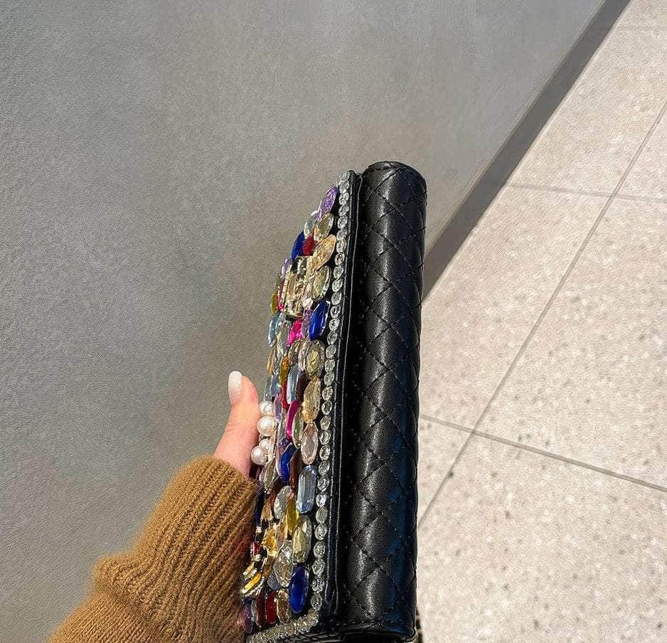 Multistone Crystal Luxury Perfume Lippie Deco Purse Black