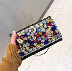 Multistone Crystal Luxury Perfume Lippie Deco Purse Black