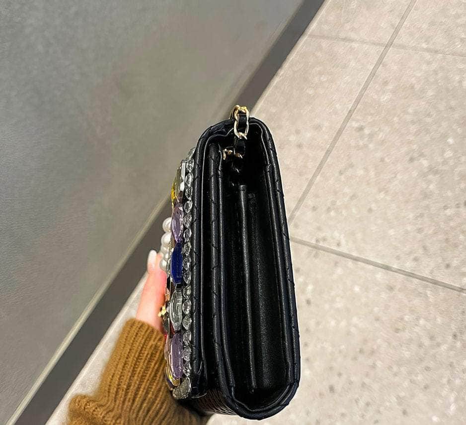Multistone Crystal Luxury Perfume Lippie Deco Purse Black