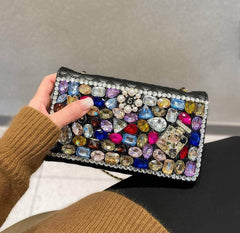 Multistone Crystal Luxury Perfume Lippie Deco Purse Black