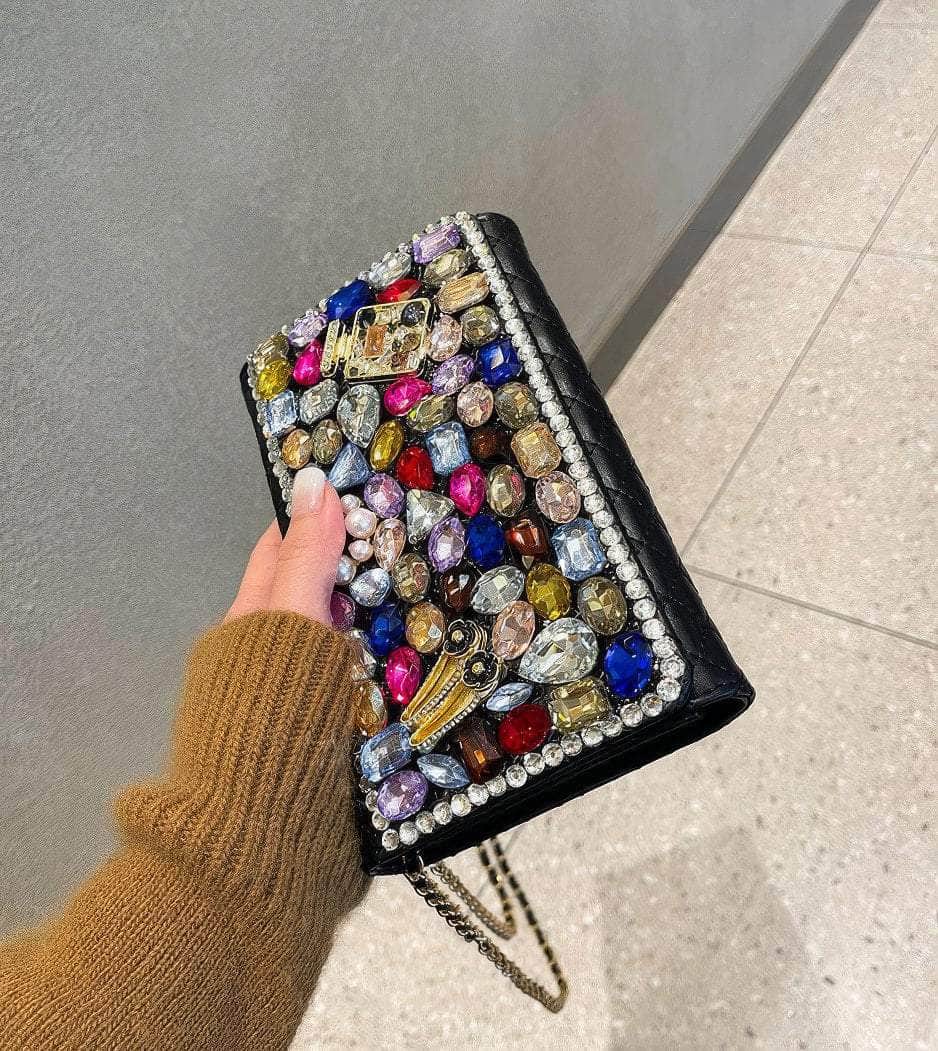 Multistone Crystal Luxury Perfume Lippie Deco Purse Black