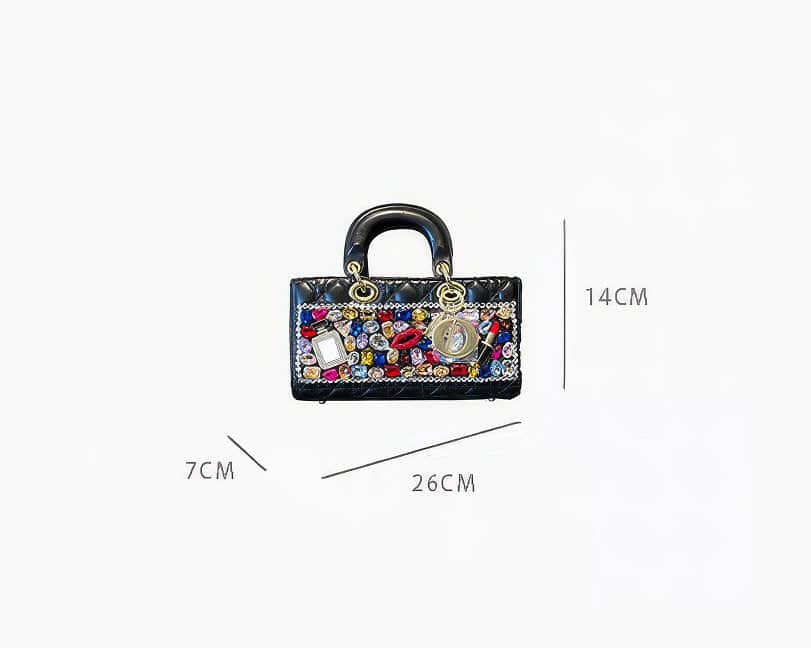 Multistone Crystal Luxury Perfume Lippie Deco Rectangular Purse Black