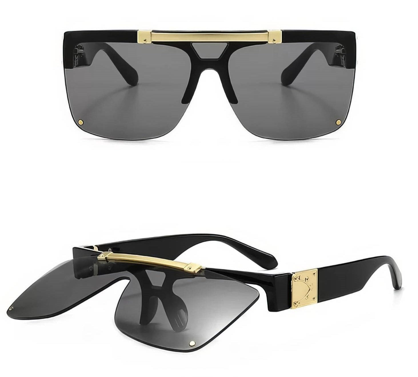 New Square Frame Sunglasses Gold Black/Gray / Resin
