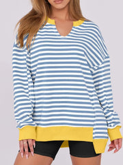 Notched Long Sleeve Oversized Sweatshirt