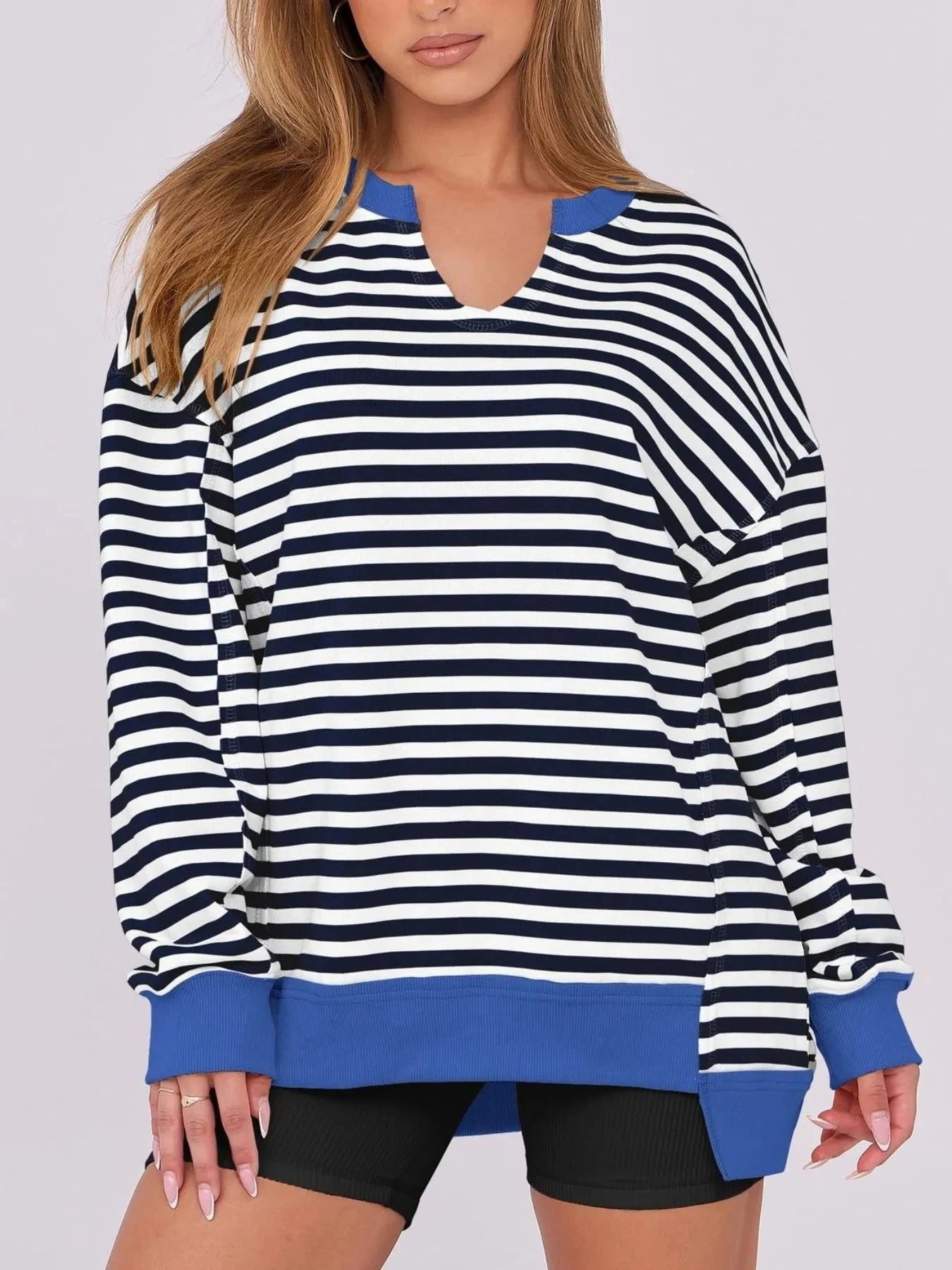 Notched Long Sleeve Oversized Sweatshirt