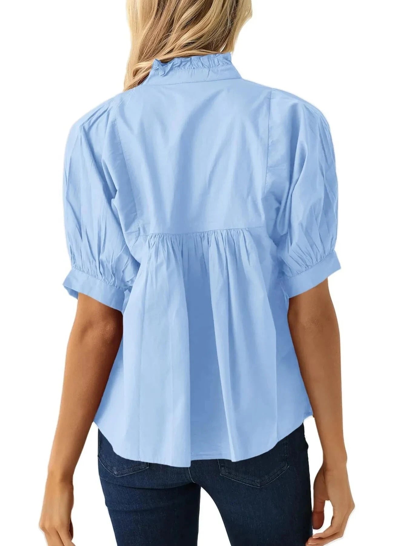 Notched Puff Sleeve Blouse