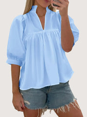 Notched Puff Sleeve Blouse