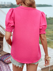 Notched Puff Sleeve Blouse