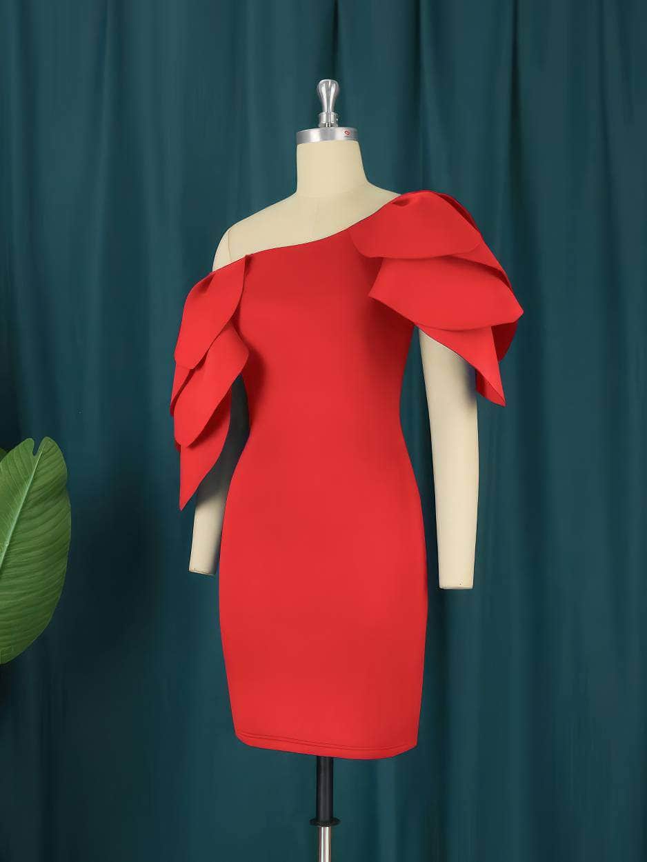 Off Shoulder Cascading Ruffles Bodycon Mini Dress