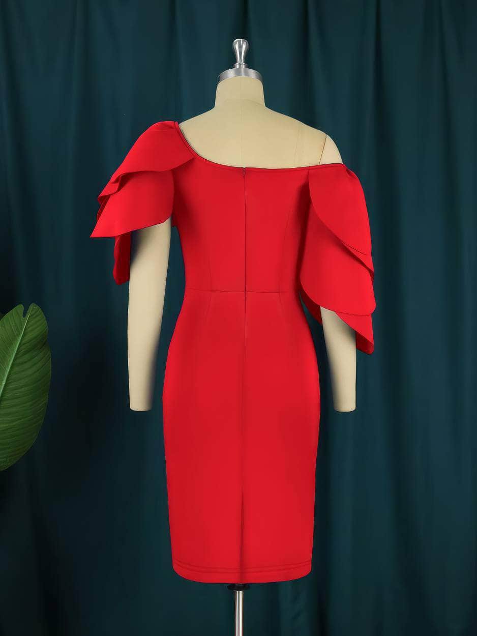 Off Shoulder Cascading Ruffles Bodycon Mini Dress