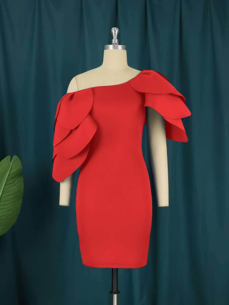 Off Shoulder Cascading Ruffles Bodycon Mini Dress