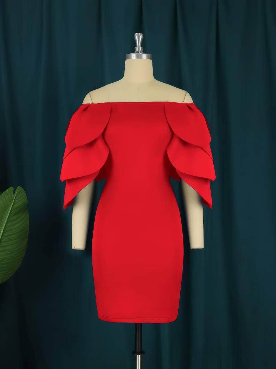 Off Shoulder Cascading Ruffles Bodycon Mini Dress