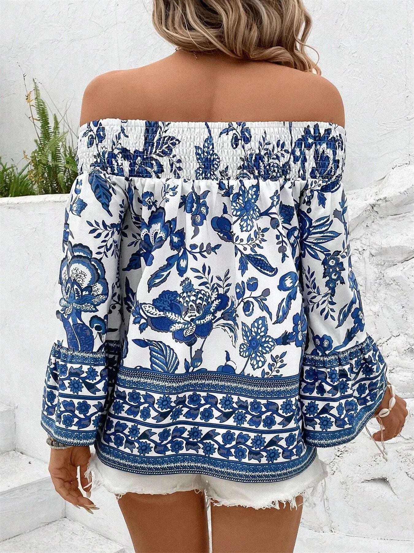 Off-Shoulder Floral Print Blouse