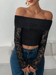Off Shoulder Long Sleeve Lace Top Black / S