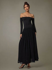 Off Shoulder Long Sleeve Maxi Dress