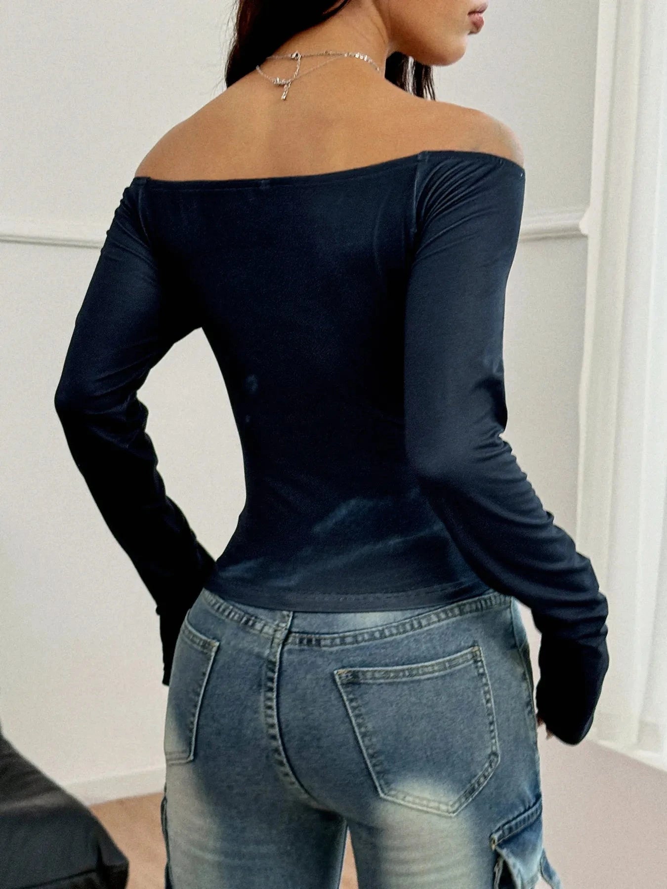 Off-Shoulder Long Sleeve T-Shirt