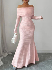 Off Shoulder Mermaid Maxi Dress Pink / S