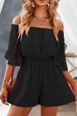 Off-Shoulder Romper with Elastic Waist Black / XS
