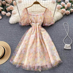 Off-Shoulder Ruched Floral Midi Pleated Mesh Dress MAX SIZE / LightPink