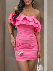 Off-Shoulder Ruffle Bodycon Dress