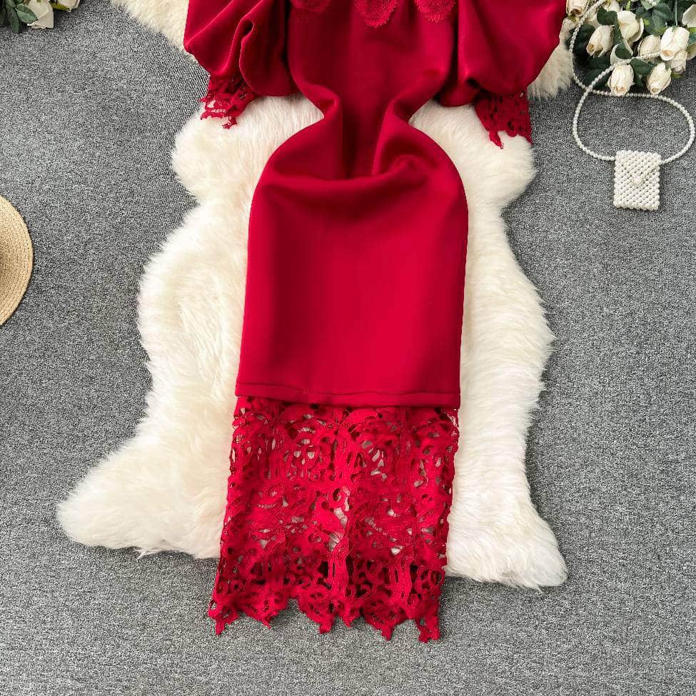 Off-shoulder Ruffled Exaggerated Sleeves Scalloped Dress