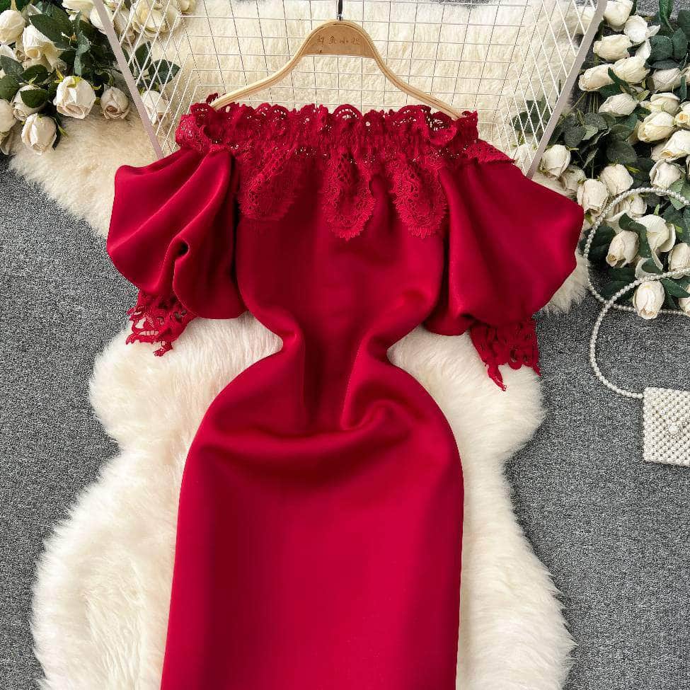 Off-shoulder Ruffled Exaggerated Sleeves Scalloped Dress