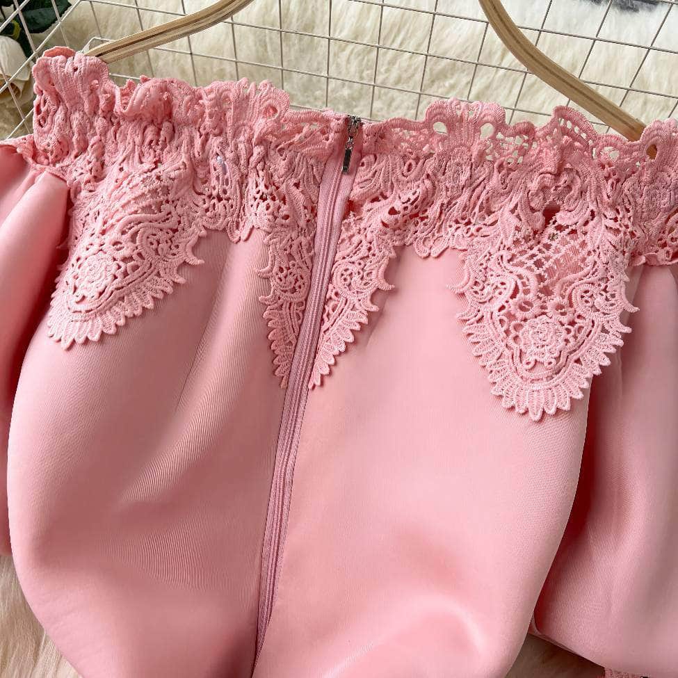 Off-shoulder Ruffled Exaggerated Sleeves Scalloped Dress