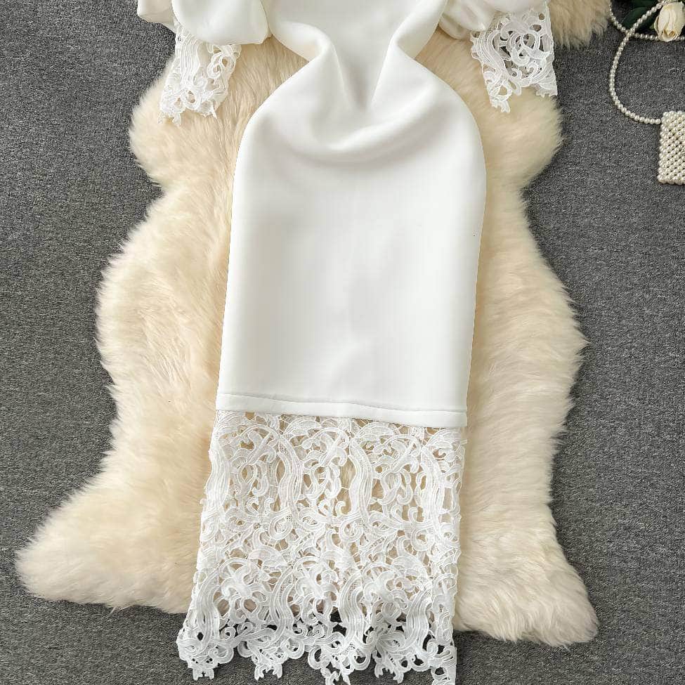 Off-shoulder Ruffled Exaggerated Sleeves Scalloped Dress