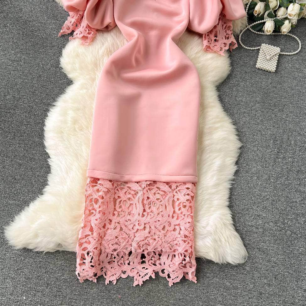 Off-shoulder Ruffled Exaggerated Sleeves Scalloped Dress
