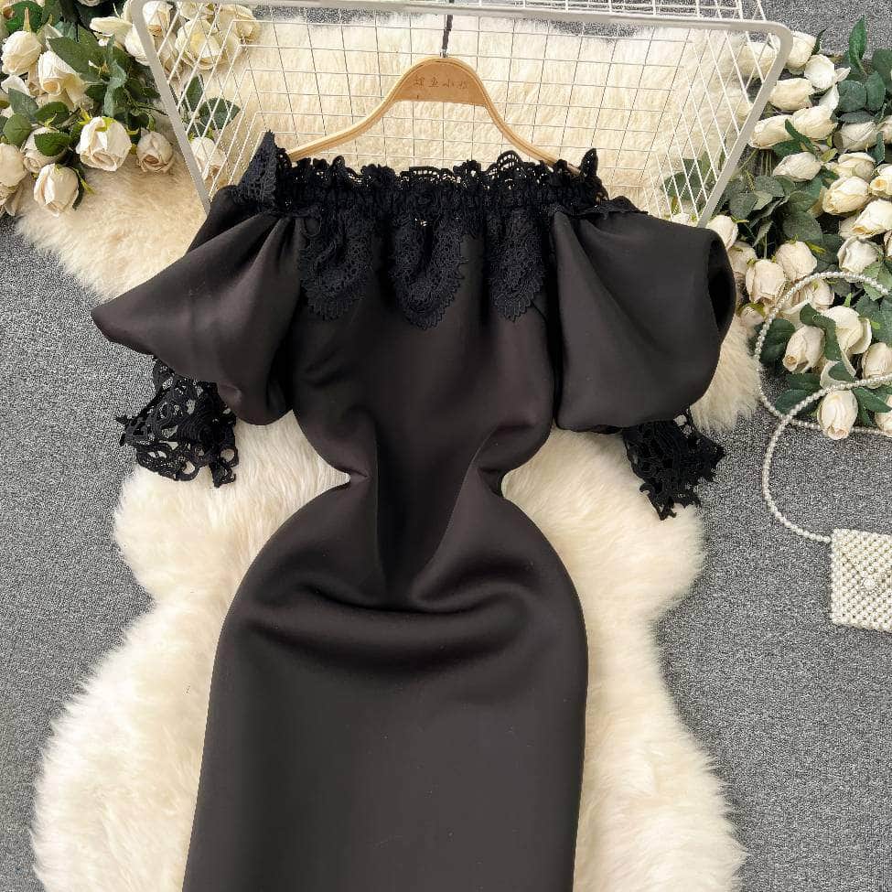 Off-shoulder Ruffled Exaggerated Sleeves Scalloped Dress