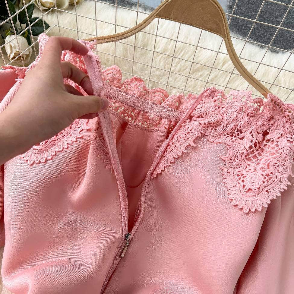 Off-shoulder Ruffled Exaggerated Sleeves Scalloped Dress