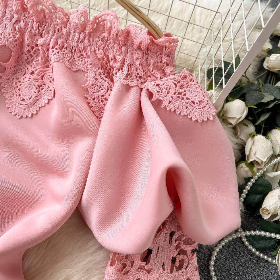 Off-shoulder Ruffled Exaggerated Sleeves Scalloped Dress
