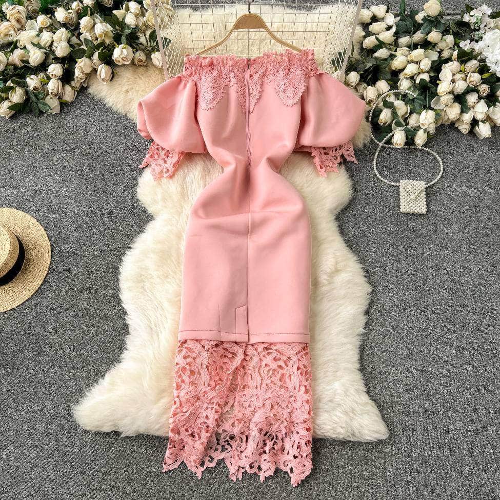 Off-shoulder Ruffled Exaggerated Sleeves Scalloped Dress