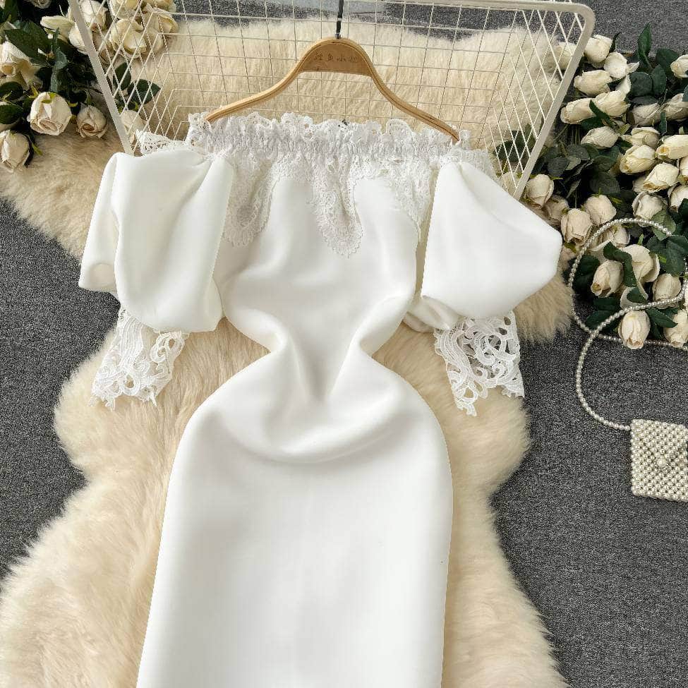 Off-shoulder Ruffled Exaggerated Sleeves Scalloped Dress