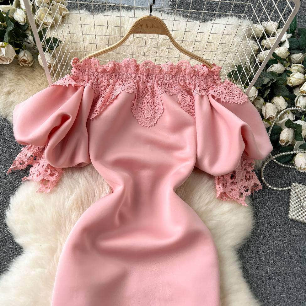 Off-shoulder Ruffled Exaggerated Sleeves Scalloped Dress