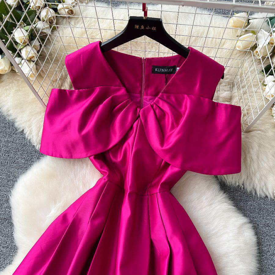 Off Shoulder Satin Aline V Neck Prom Cocktail Dress