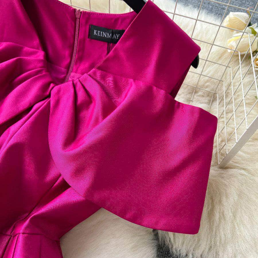 Off Shoulder Satin Aline V Neck Prom Cocktail Dress