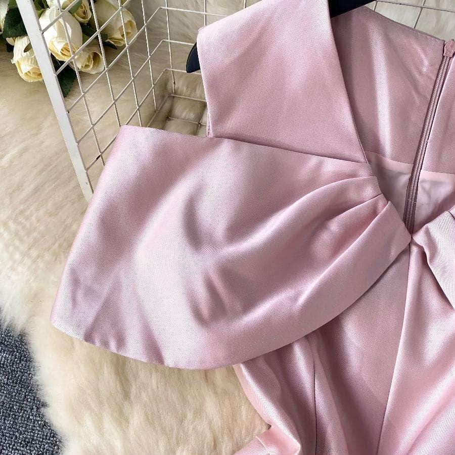 Off Shoulder Satin Aline V Neck Prom Cocktail Dress