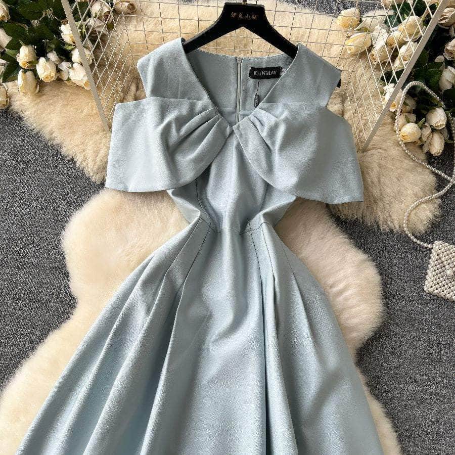 Off Shoulder Satin Aline V Neck Prom Cocktail Dress