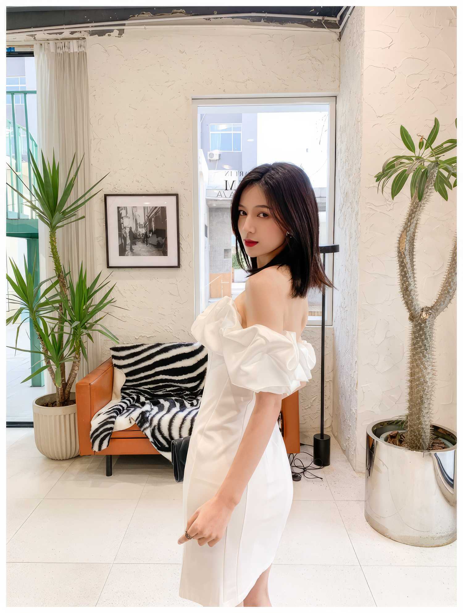 Off-Shoulder Short Sleeve Frill Mini Dress