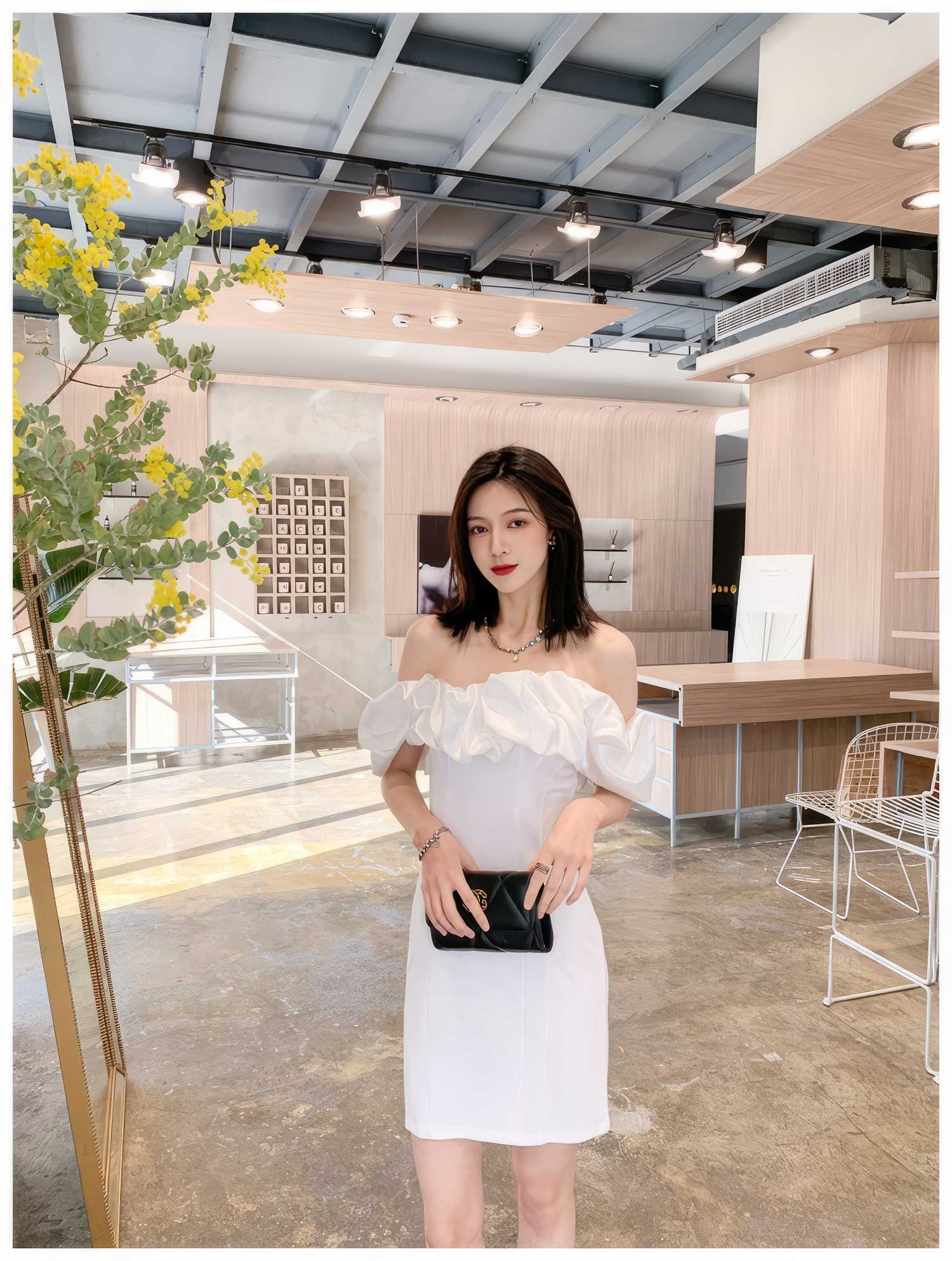 Off-Shoulder Short Sleeve Frill Mini Dress
