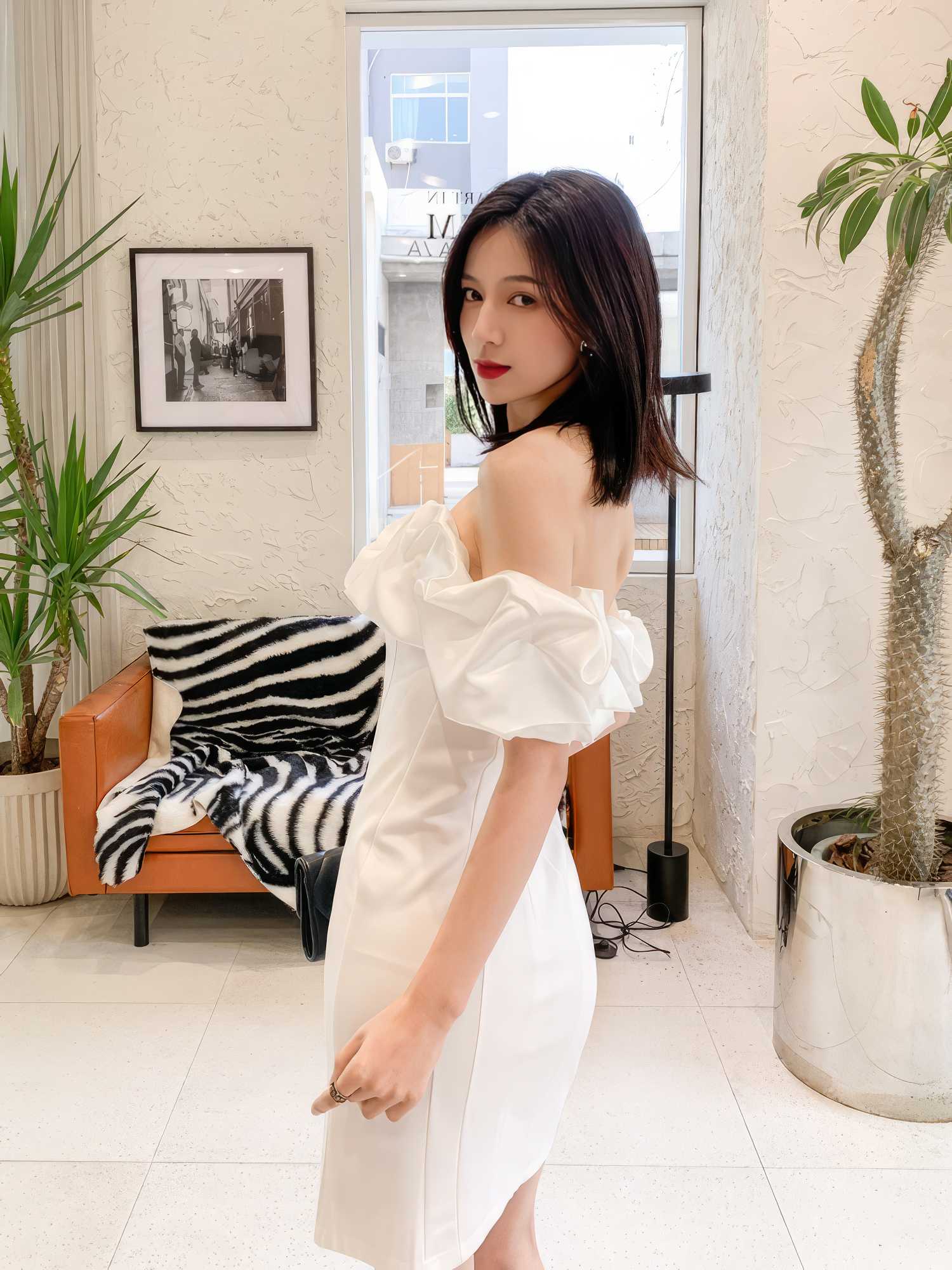 Off-Shoulder Short Sleeve Frill Mini Dress
