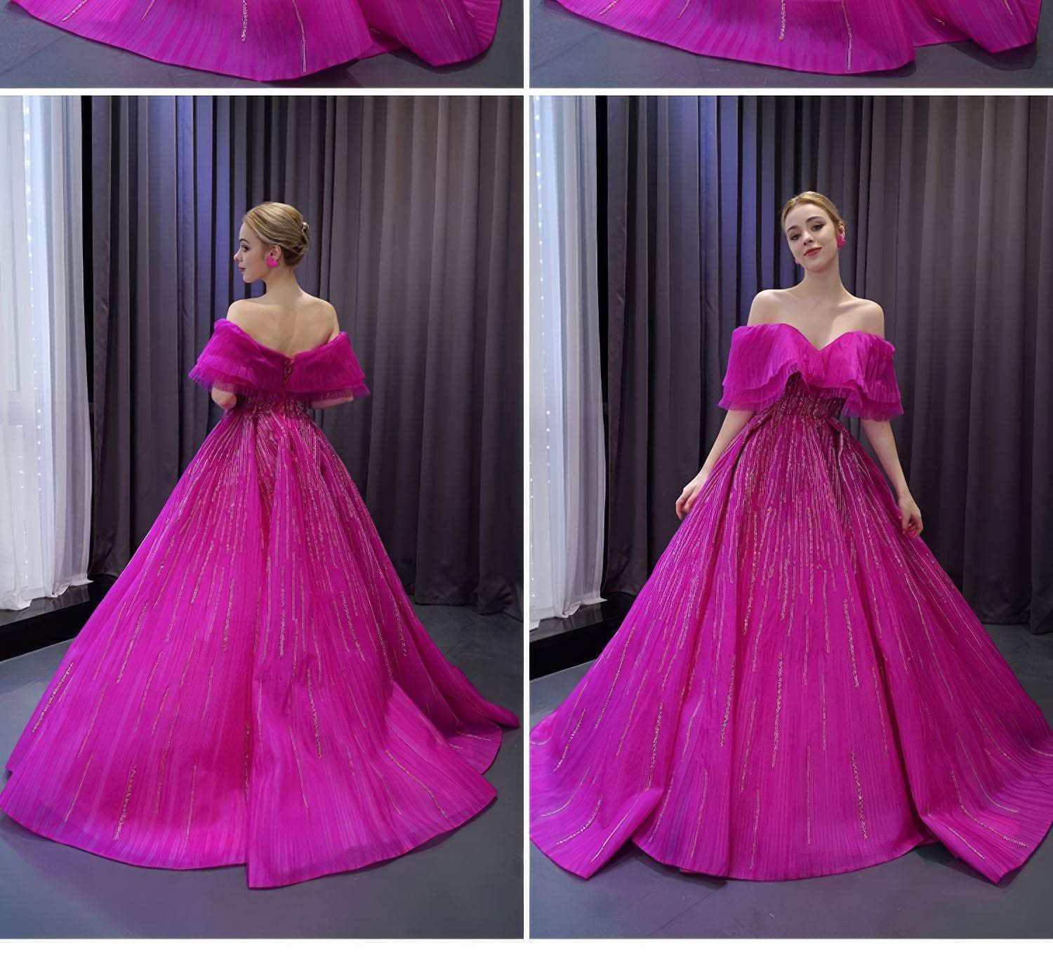 Off Shoulder Sweetheart Sequin Embellished Prom Dress - LMD306