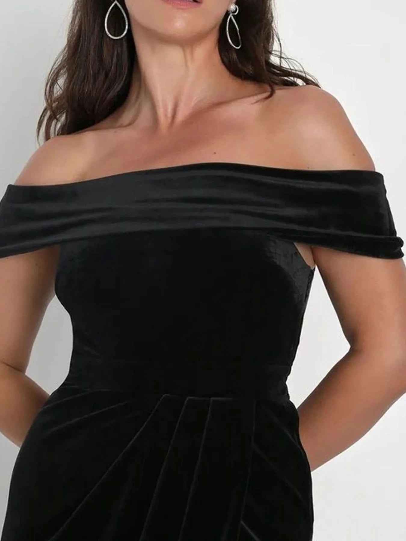 Off-Shoulder Wrap Dress with Side Slit Black / S