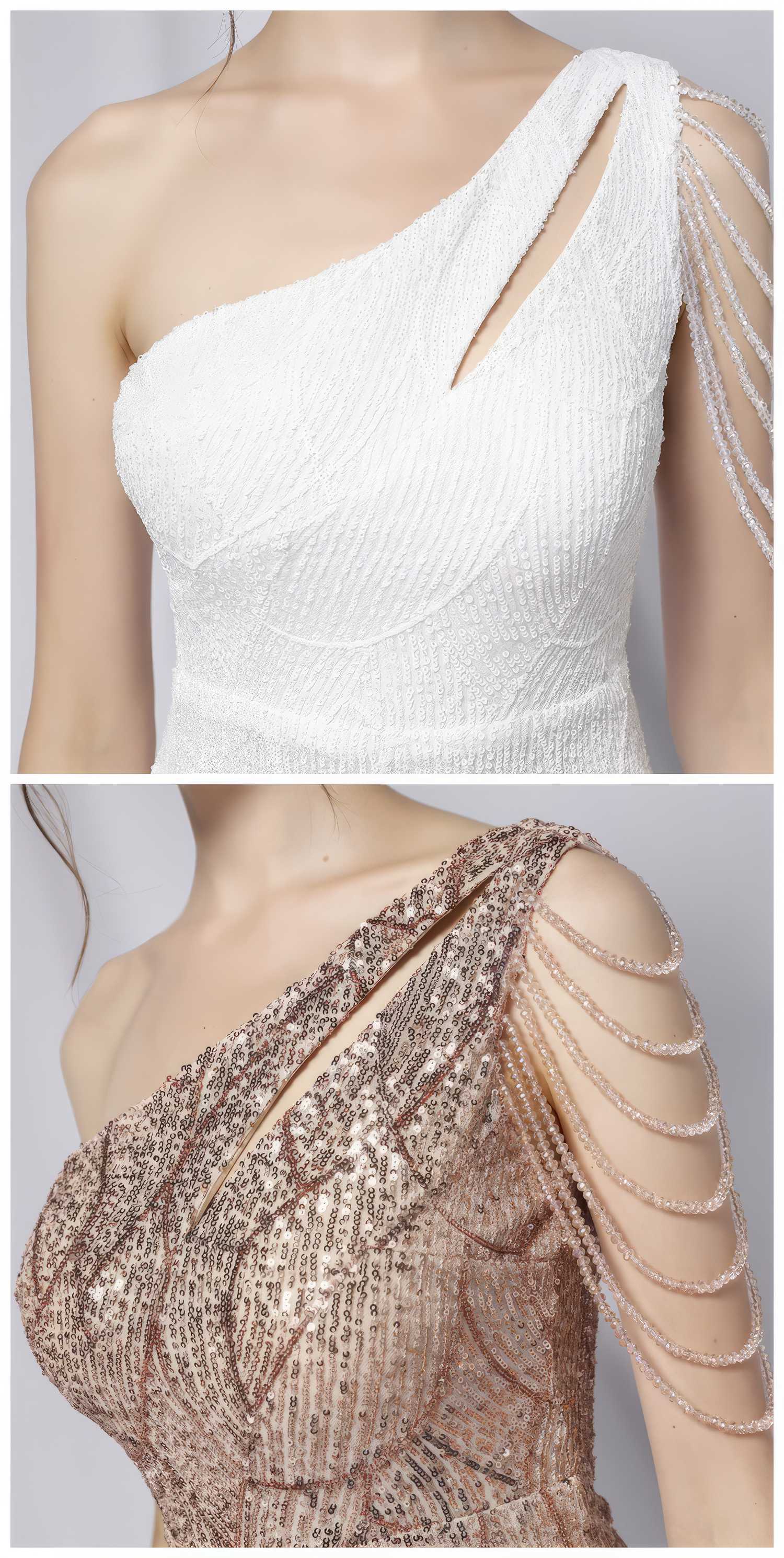 One-Shoulder Bead Embellished Sequin Dress