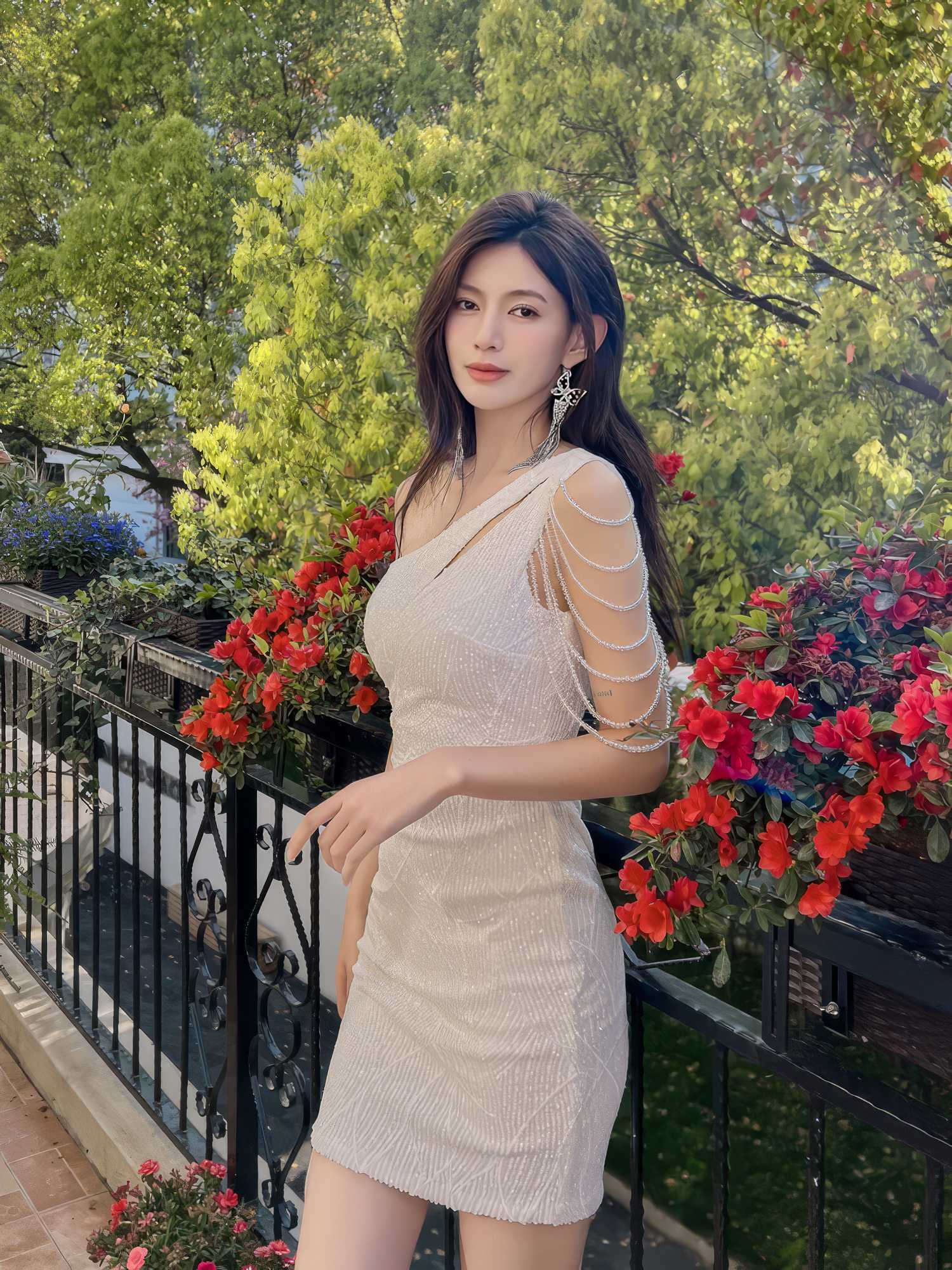 One-Shoulder Bead Embellished Sequin Dress