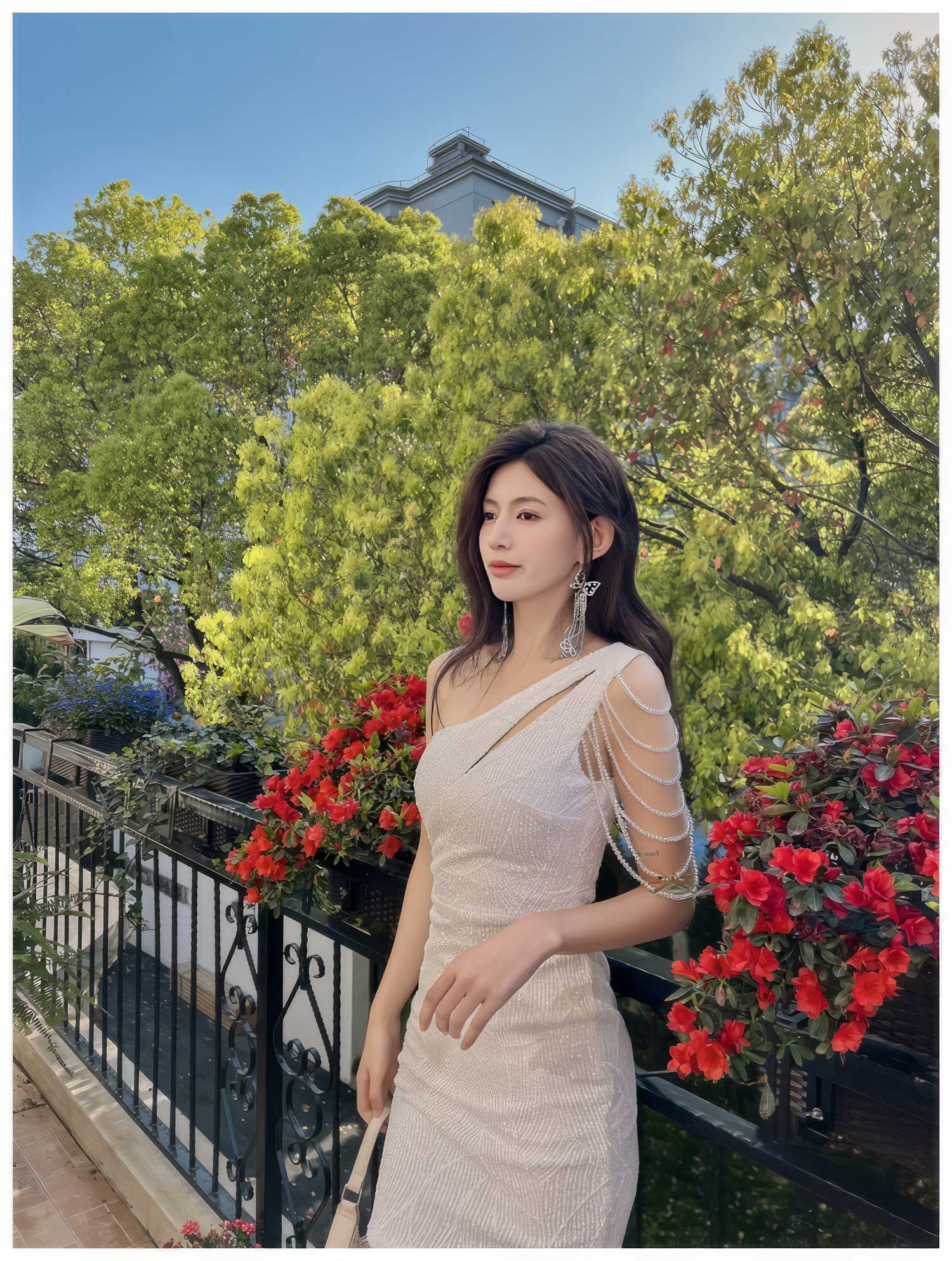 One-Shoulder Bead Embellished Sequin Dress