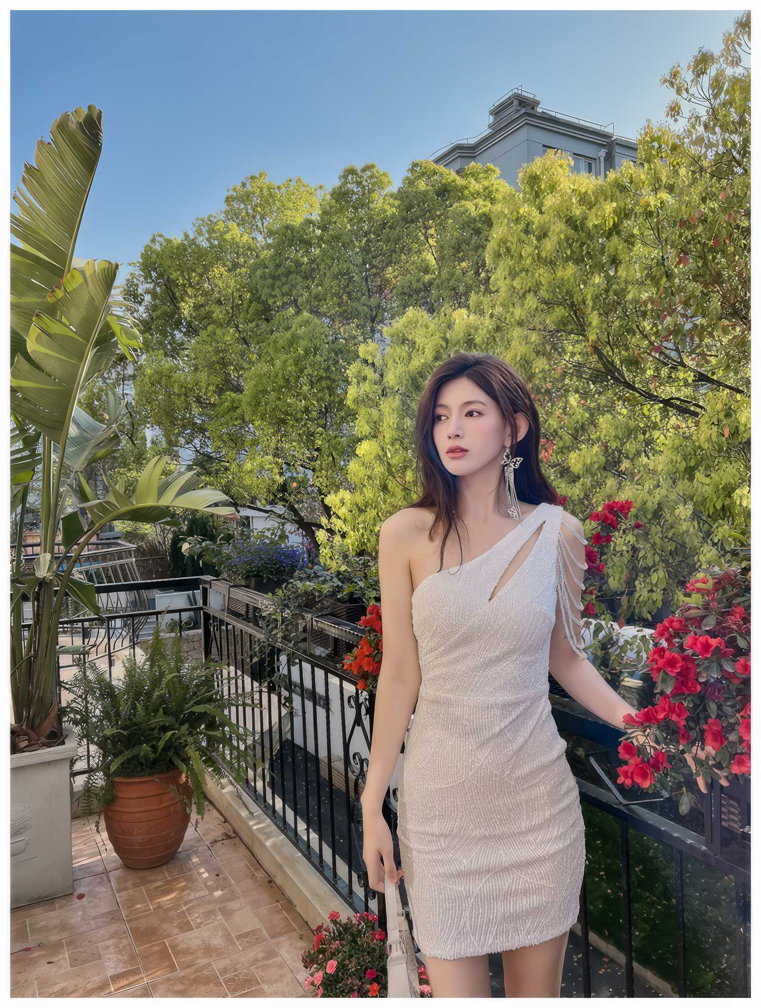 One-Shoulder Bead Embellished Sequin Dress