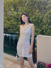One-Shoulder Bead Embellished Sequin Dress